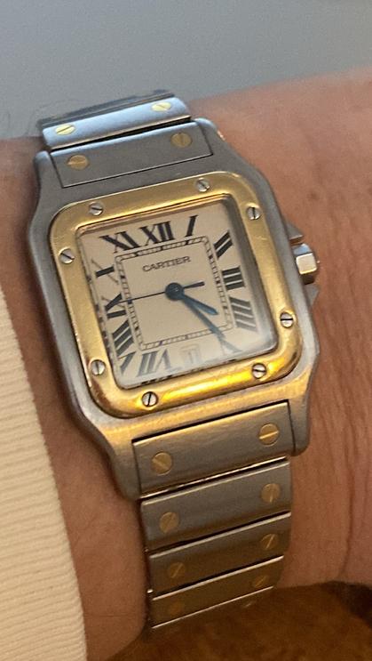 Cartier Santos 187901 full set, Sieraden, Tassen en Uiterlijk, Horloges | Heren, Overige merken, Gebruikt, Staal, Polshorloge