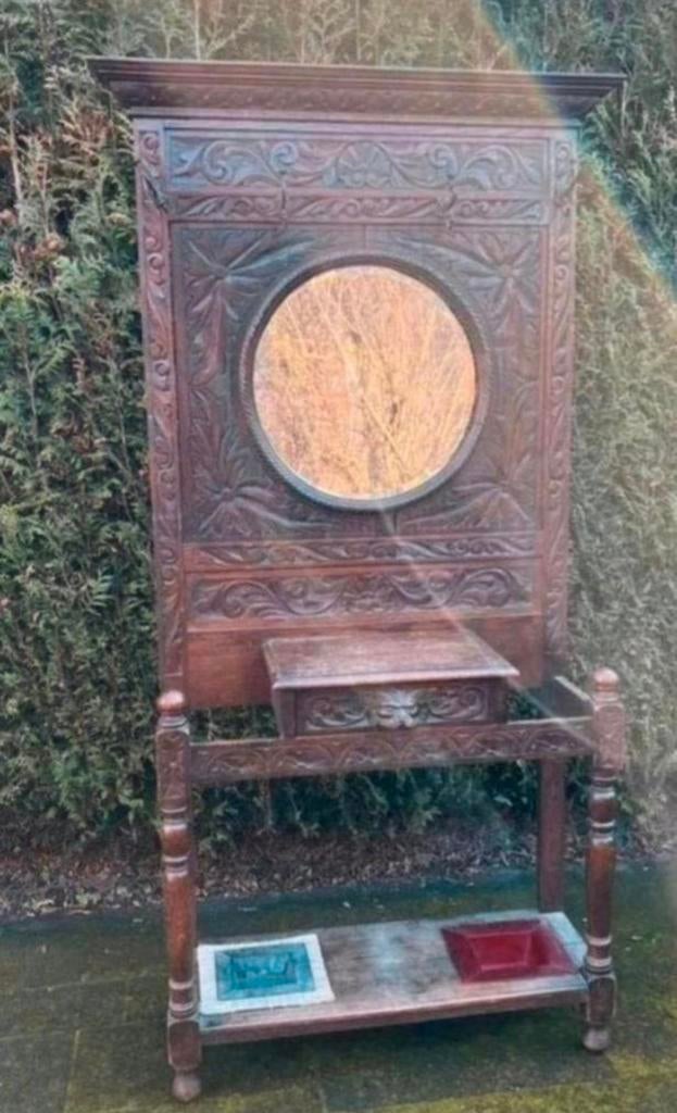 Eiken kapstok met geslepen spiegel, Huis en Inrichting, Woonaccessoires | Kapstokken, Wandkapstok, Ophalen of Verzenden, Zo goed als nieuw