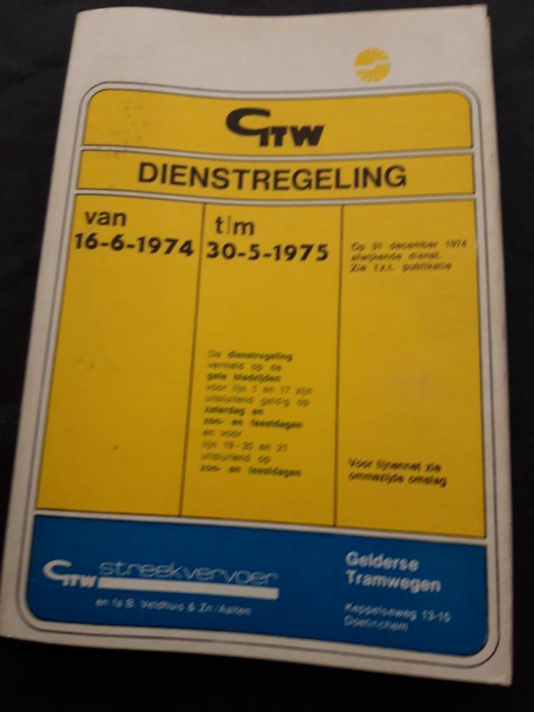 GTW dienstregeling 16-6-1974 (A ), Ophalen of Verzenden, Gebruikt, Bus of Metro, Boek of Tijdschrift