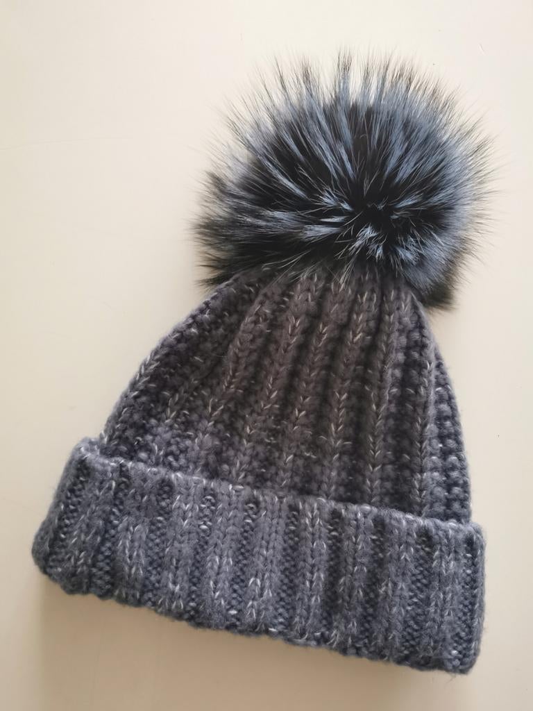 Canadese blauwe muts met vossenbont, Hoed, Zo goed als nieuw, Kyikyi, One size fits all