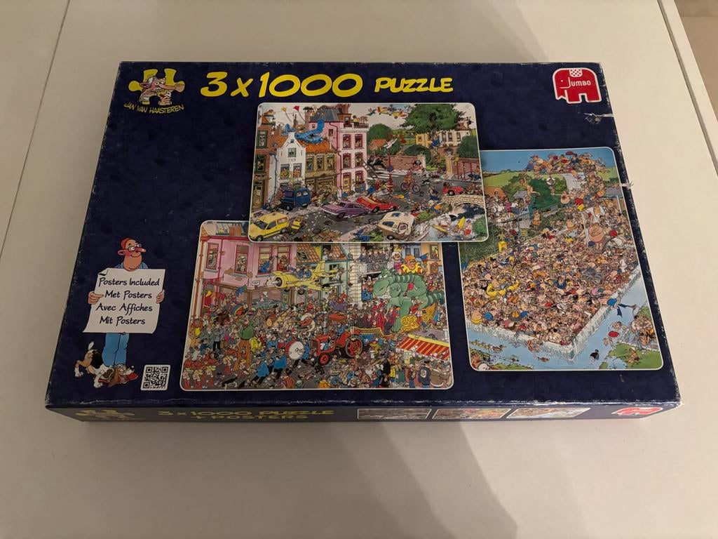 Jan van Haasteren 3x1000 Puzzel - Compleet 81200 set, Ophalen of Verzenden, 500 t/m 1500 stukjes, Gebruikt, Legpuzzel