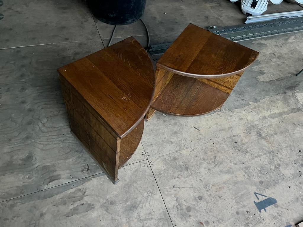 2 eiken nachtkastjes kwart rond, Huis en Inrichting, Tafels | Bijzettafels, Ophalen of Verzenden, Rond, Minder dan 55 cm, 45 tot 60 cm