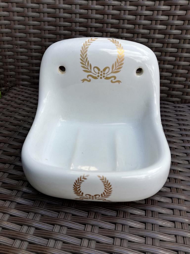 Frans zeepbakje wit porselein goudkleurig decor vredestak, Ophalen of Verzenden, Zo goed als nieuw, Wit