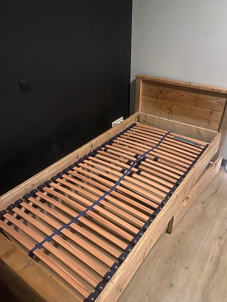 Steiger houten bed 90-200, Ophalen, 90 cm, Eenpersoons, Bruin