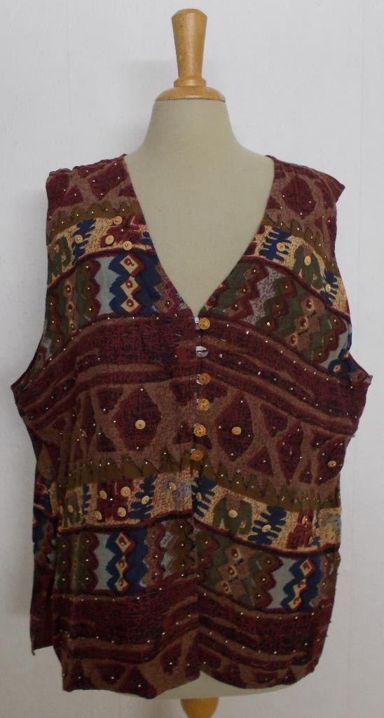 Apart wijnrood batik print bewerkt gilet made in India! XL, Overige kleuren, Maat 46/48 (XL) of groter, Ophalen of Verzenden, Zonder mouw