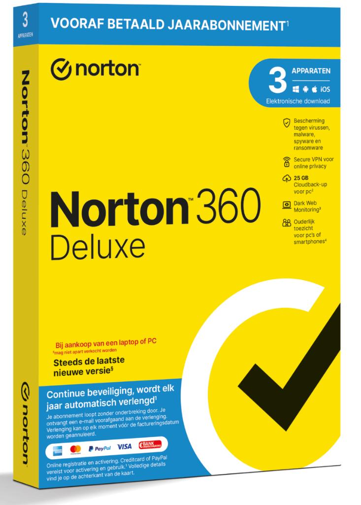 Norton 360 Deluxe (Digitale Code) 3 Devices / 1 Year, Computers en Software, Antivirus- en Beveiligingssoftware, Verzenden, Nieuw
