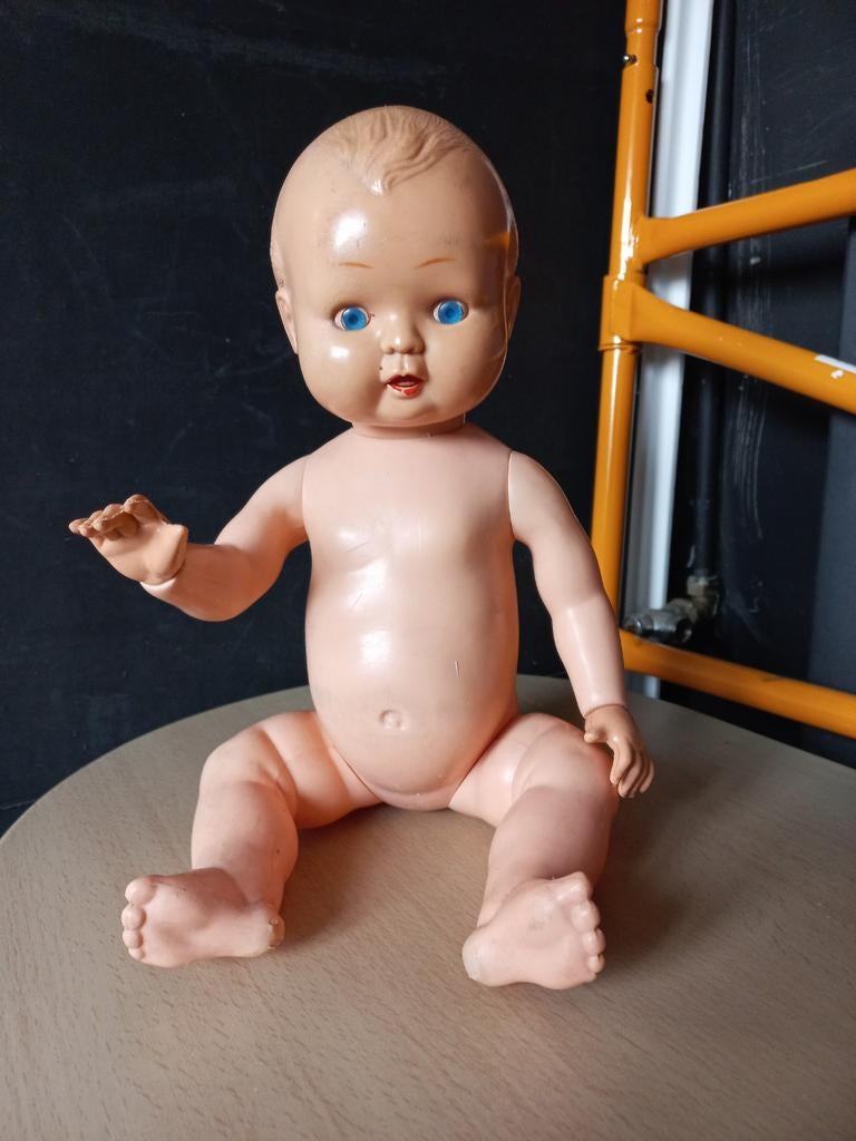 Oude Babypop met blauwe ogen, Ophalen of Verzenden, Gebruikt, Babypop