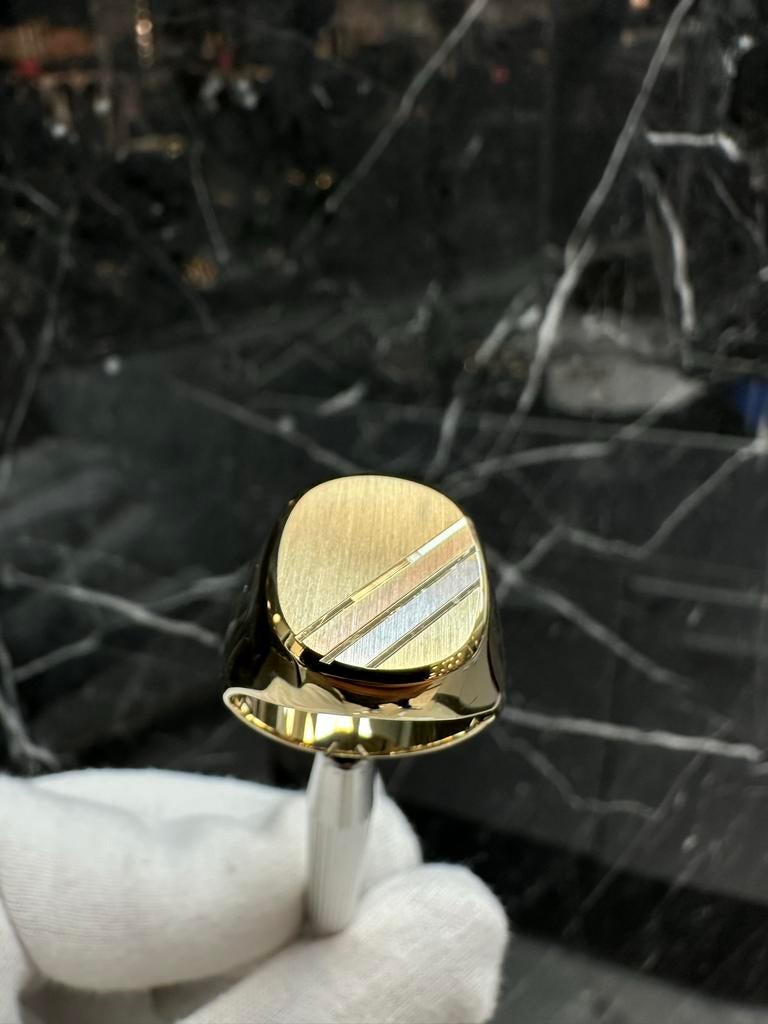 14k Gouden Tricolor Zegelring, 19 tot 20, Nieuw, Ophalen of Verzenden, Dame of Heer