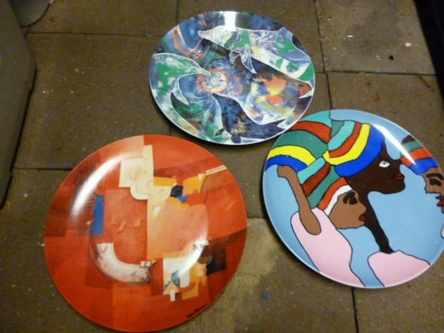 5 (7) verschillende kunst op tafel borden Ø 30 cm, Ophalen of Verzenden