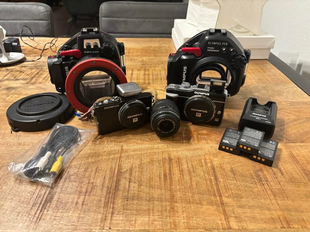 Olympus E-PL1 & E-PL5 Set met Onderwaterbehuizingen, Ophalen of Verzenden, Gebruikt, Meer dan 40 meter, Complete set