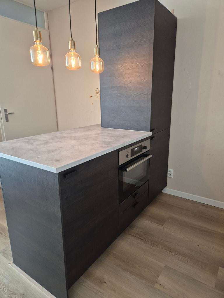 Bruin keukenblok met grijs blad incl apparatuur, Ophalen, Gebruikt, Bruin, Overige typen