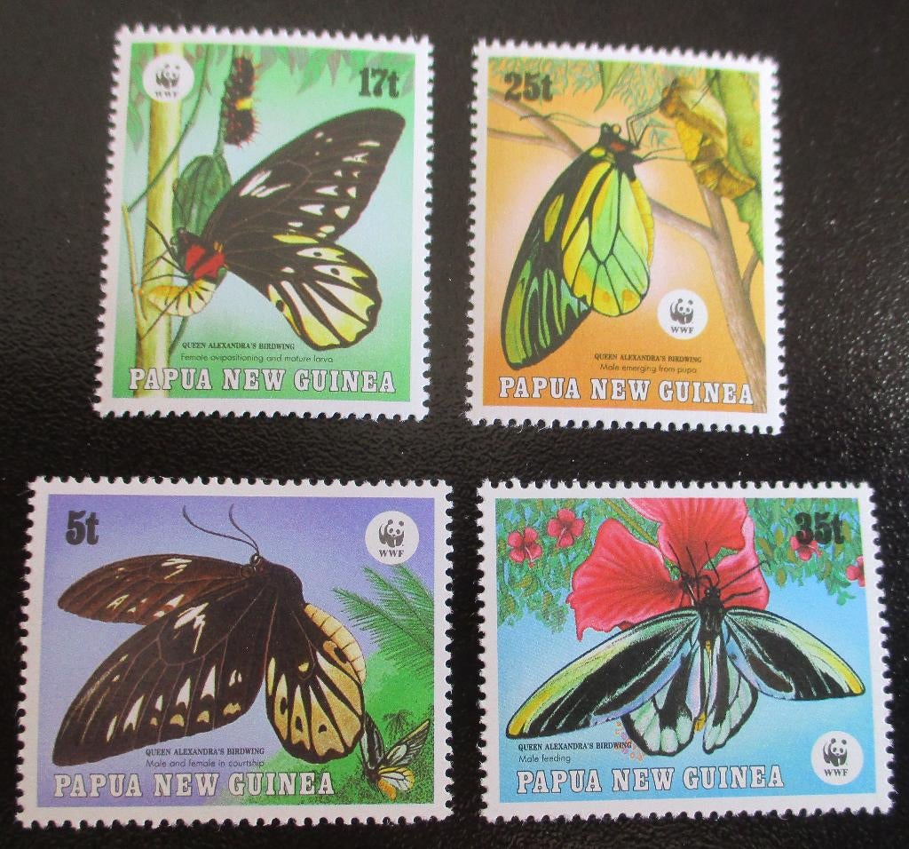 Papua New Guinea, WWF serie Alexandra's vogelvlinder, Verzenden, Postfris, Dier of Natuur