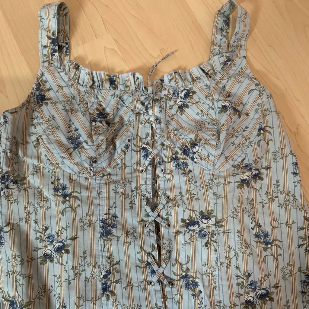 Topje bloemetjes blauw mt l 40, Maat 38/40 (M), Blauw, Ophalen of Verzenden, Zo goed als nieuw