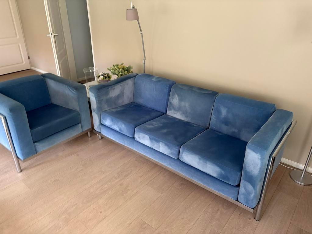 HARVINK “Tea for Two” 3-zits bank en fauteuil - Velours, Ophalen, Gebruikt, Metaal