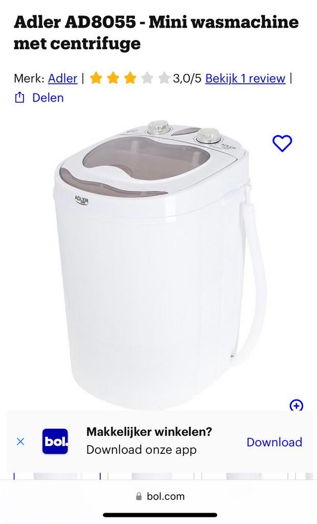 Adler Mini Camping Wasmachine met Centrifuge, Minder dan 1200 toeren, Minder dan 85 cm, Minder dan 4 kg, Bovenlader