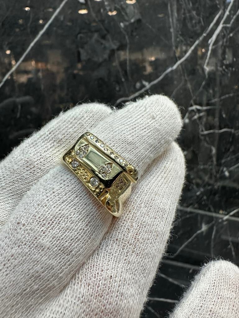 Massieve 14k Gouden Woonwagen Ring met VS Diamanten| 25 g, 20 of groter, Ophalen of Verzenden, Zo goed als nieuw, Dame of Heer