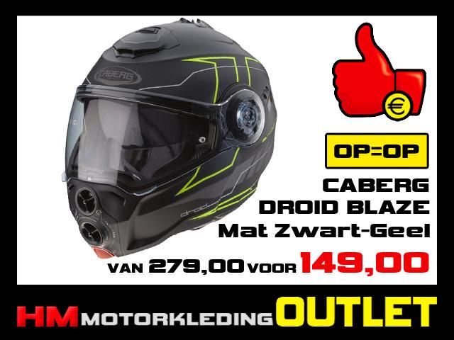 Motorhelm Caberg Droid Blaze - Mat Zwart-Geel - S-56, Info@huybersmotoren.nl, Systeemhelm, HM - Sale, NL
