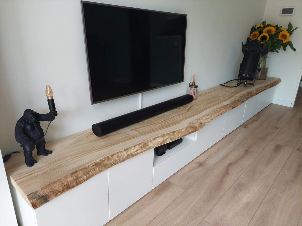Massief houten boomstam tafels tv en meubel planken op maat, Eikenhout, Nieuw, Natuurlijk, Ophalen of Verzenden