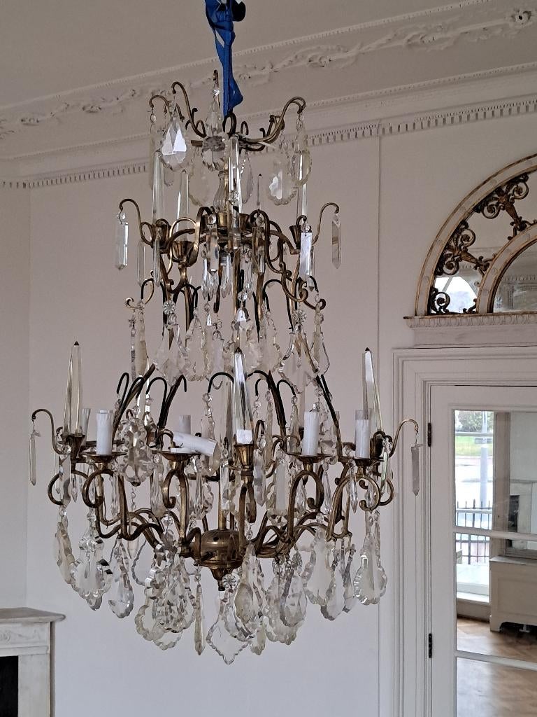 Grote kristallen kroon luster, Lodewijk XV model, Ophalen, Lodewijk XV, Gebruikt, Glas