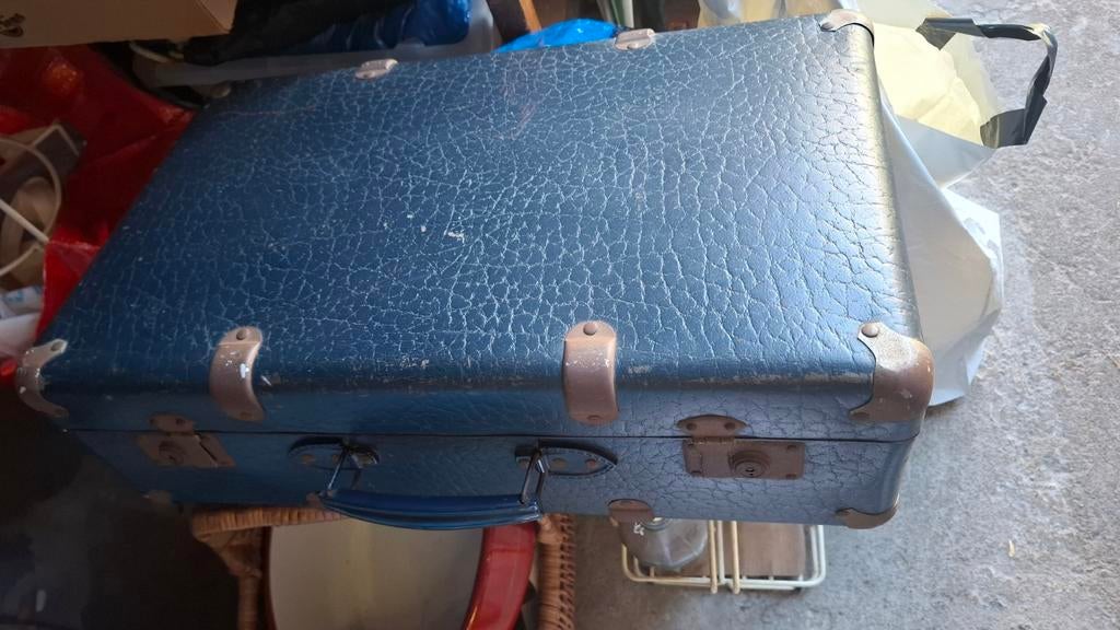 Brocante vintage oude blauwe koffer Amsterdam, Ophalen of Verzenden