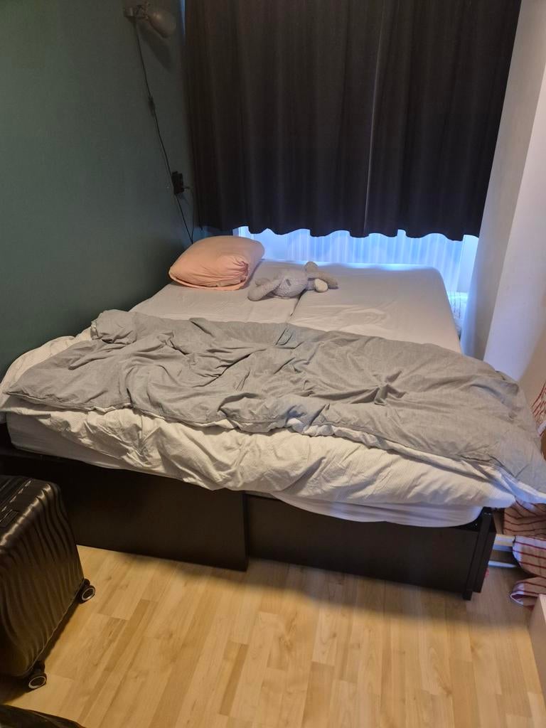 Uitschuifbed Ikea Flekke zwart met lades (excl matrassen)., Huis en Inrichting, Slaapkamer | Bedden, Gebruikt, Tweepersoons, 160 cm