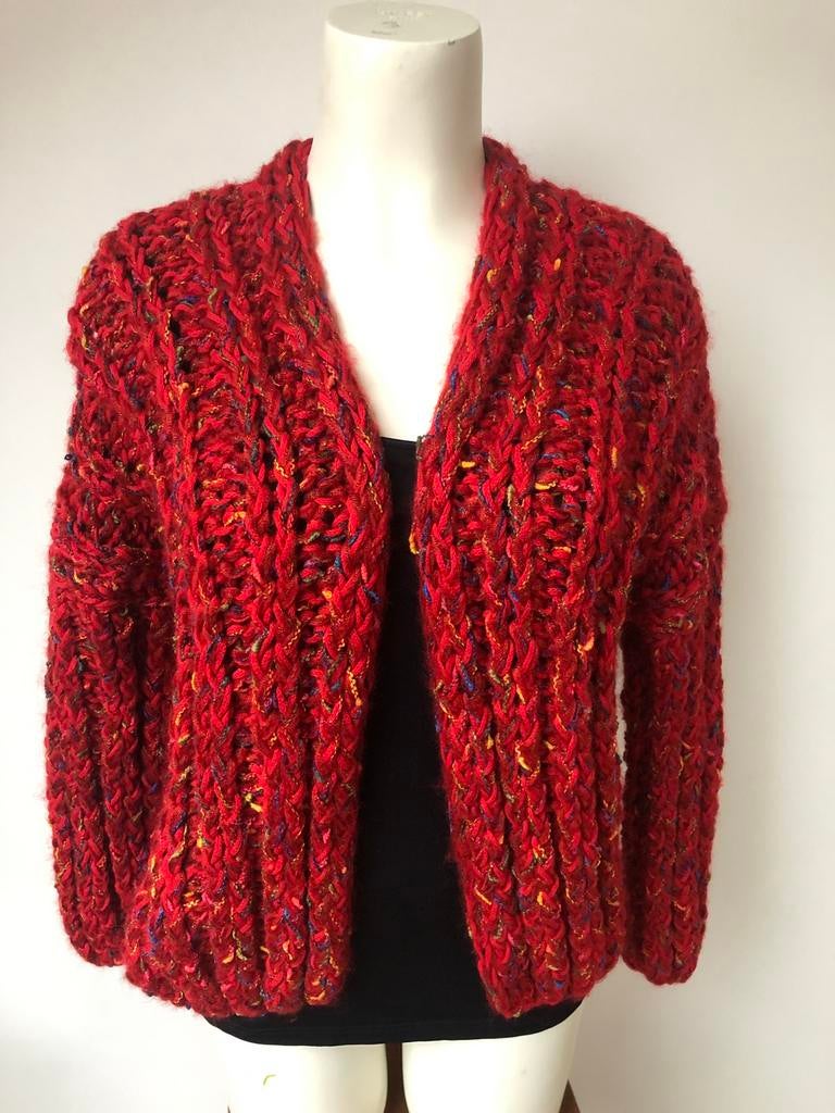 Kiro by kim rood kabel gebreid vest openvallend dik, Maat 42/44 (L), Nieuw, Ophalen of Verzenden, X