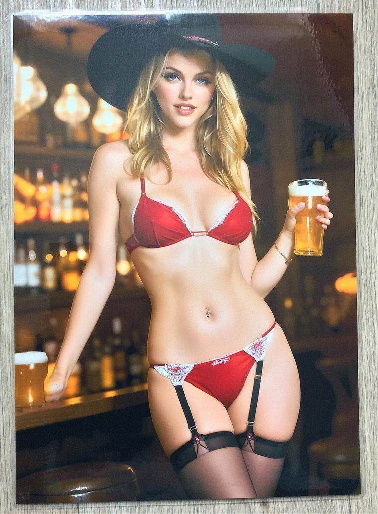 Sexy Bar Dame Bier Mancave Bar Gelamineerde A4 Poster #5, Ophalen of Verzenden, Nieuw