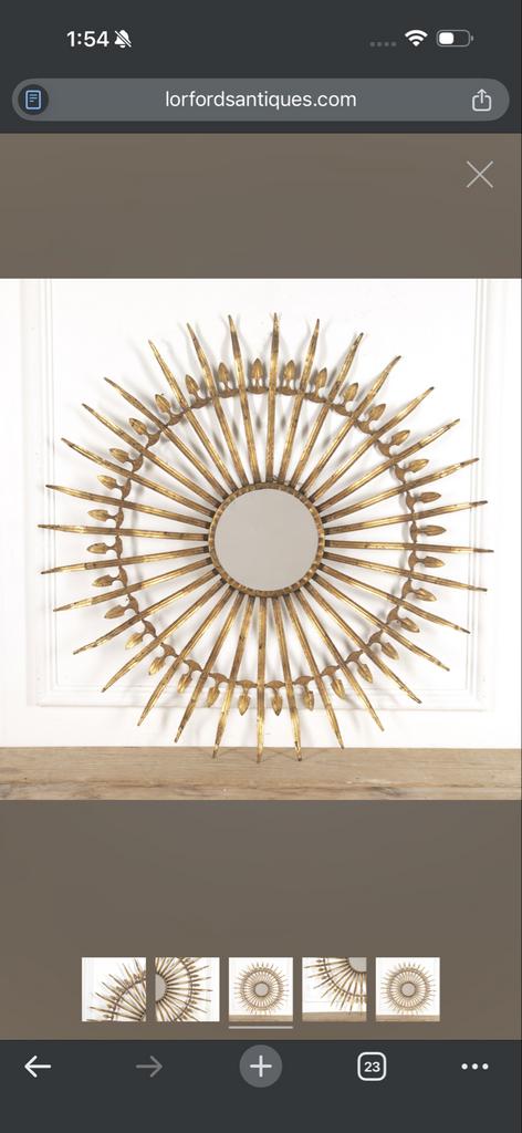 SPANISH GILT METAL SUNBURST MIRROR, Ophalen of Verzenden, Rond, 50 tot 100 cm, Minder dan 100 cm