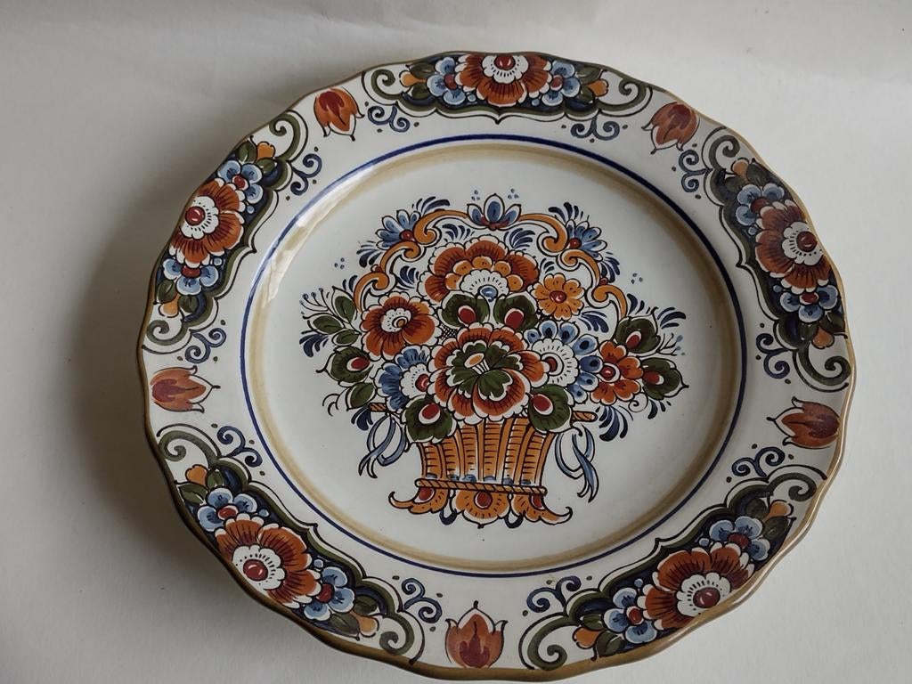 Flora keramiek bord polychroom handgeschilderd doorsnee 25 c, Antiek en Kunst, Ophalen