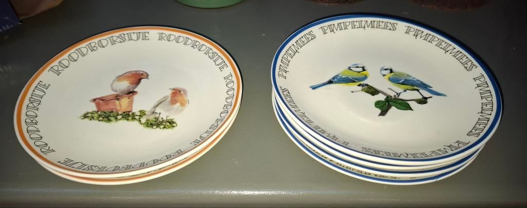 6 Nieuwe gebaksbordjes / boterhambordjes met vogels, Ophalen of Verzenden, Nieuw, Overige stijlen, Bord(en)