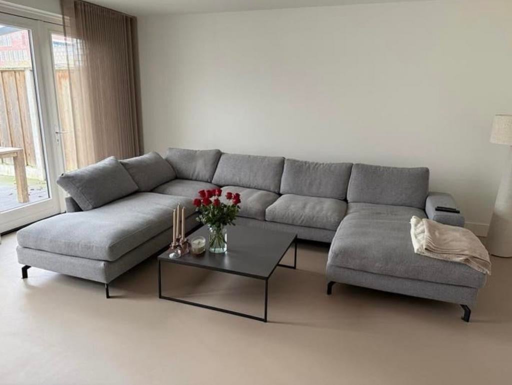 Grijze U-bank van Montèl, Ophalen, 100 tot 125 cm, Hoekbank, 300 cm of meer