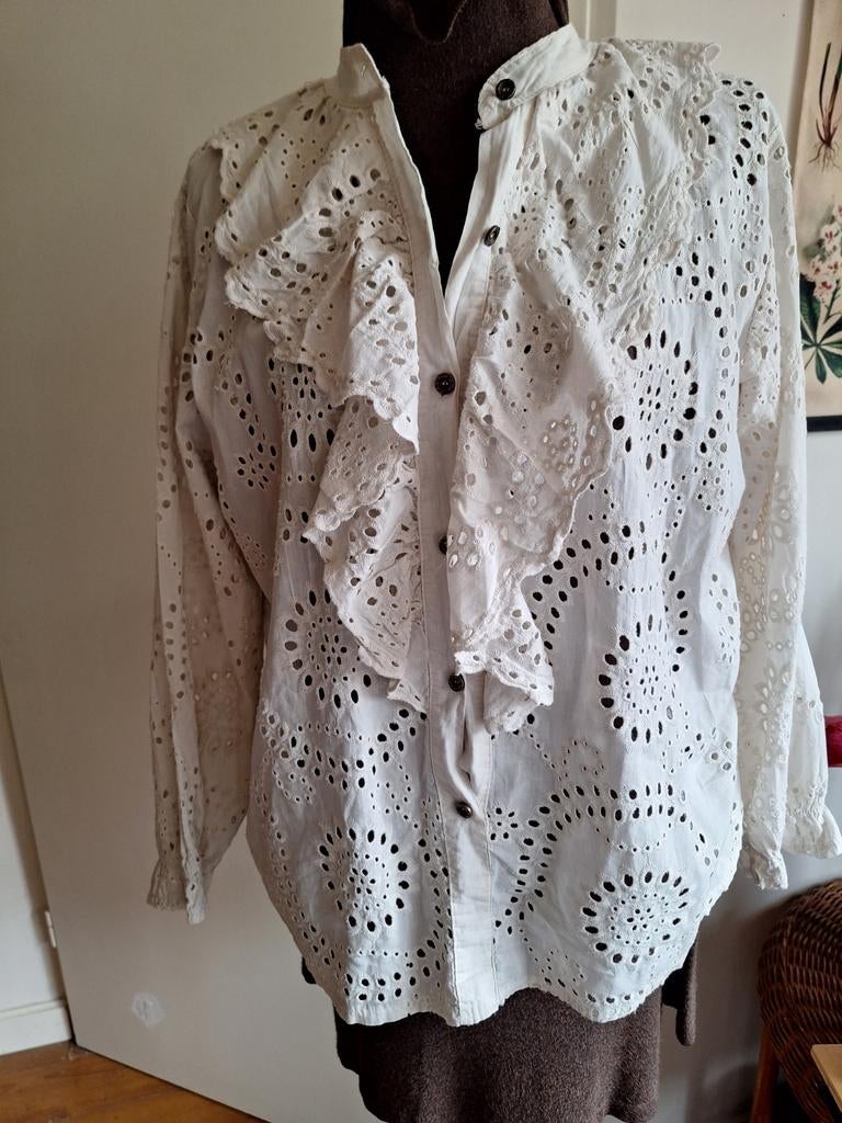 Blouse m l broderie triple nine creme, Ophalen of Verzenden, Zo goed als nieuw, Maat 46/48 (XL) of groter, Beige