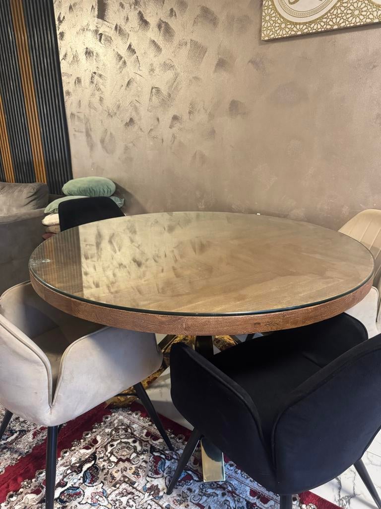 Moderne ronde eettafel met 6 stoelen, Ophalen, Rond, Vijf personen of meer, Glas