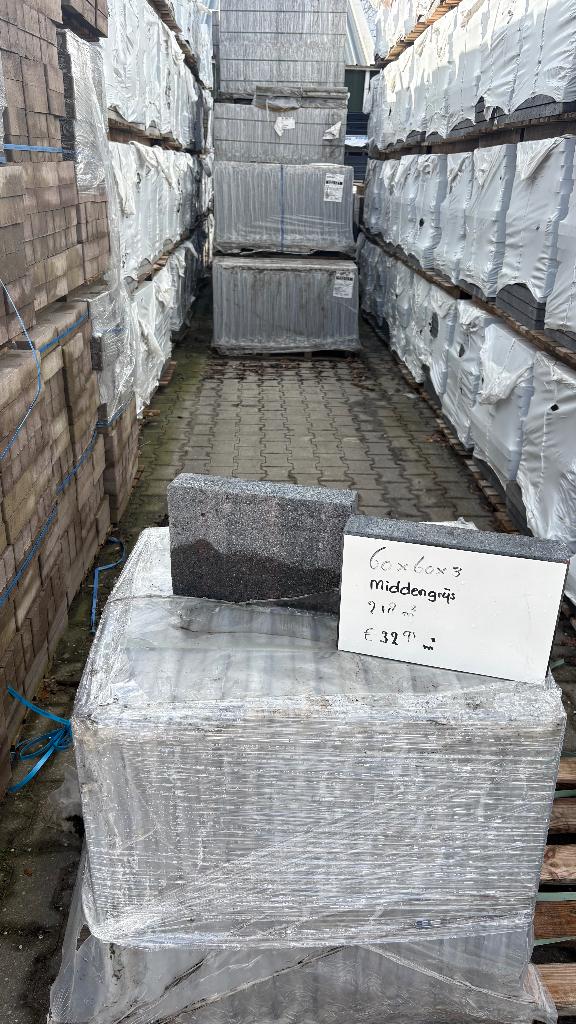 Tuintegel Middengrijs 60x60x3 218m2, Keramiek, Nieuw, Ophalen of Verzenden, 10 m² of meer