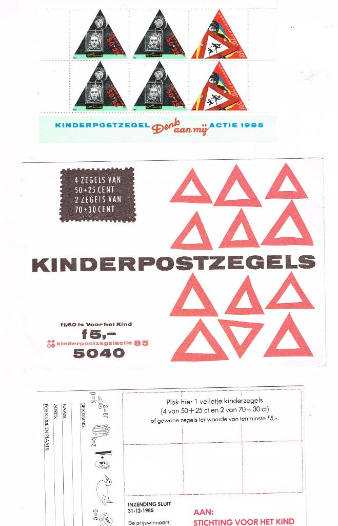 Kinderpostzegelsaktie 1985 set zegels met enveloppe, Ophalen of Verzenden, Na 1940