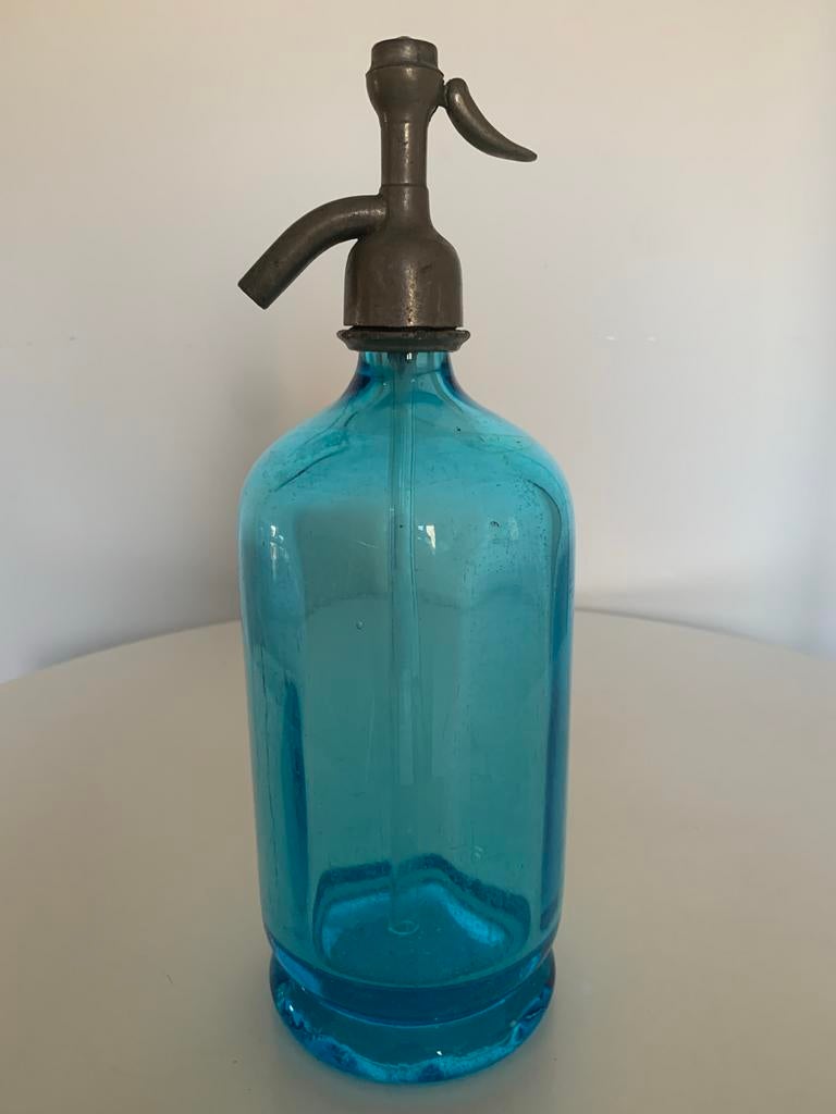 Vintage Blauwe Glazen Spuitfles N. Dijkstra Amsterdam 1920, Ophalen of Verzenden