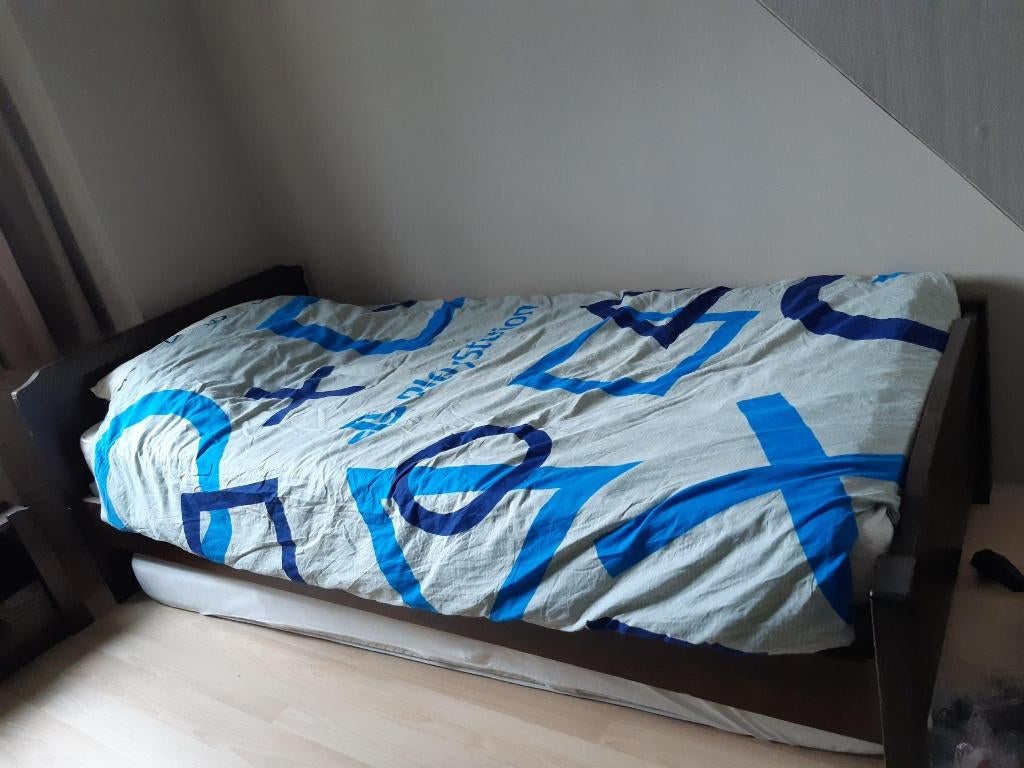 donkereiken bed, Huis en Inrichting, Slaapkamer | Bedden, Ophalen, Gebruikt, 90 cm, Eenpersoons