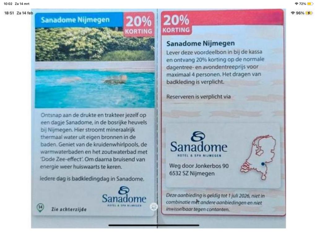 Kortingsbon voor sauna Sanadome Nijmegen (KWF), Tickets en Kaartjes, Drie personen of meer, Kortingsbon, Spa of Sauna