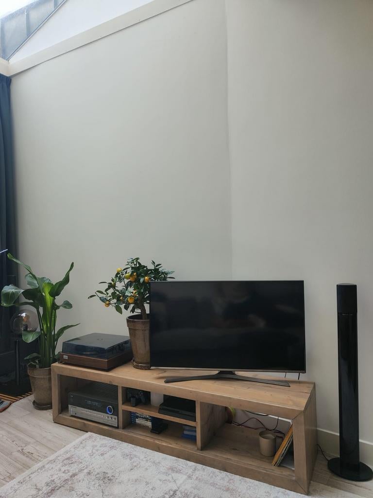 Gelakt houten tv-meubel met vakken - 182x43x43 cm, Ophalen, Gebruikt, 150 tot 200 cm, Minder dan 100 cm