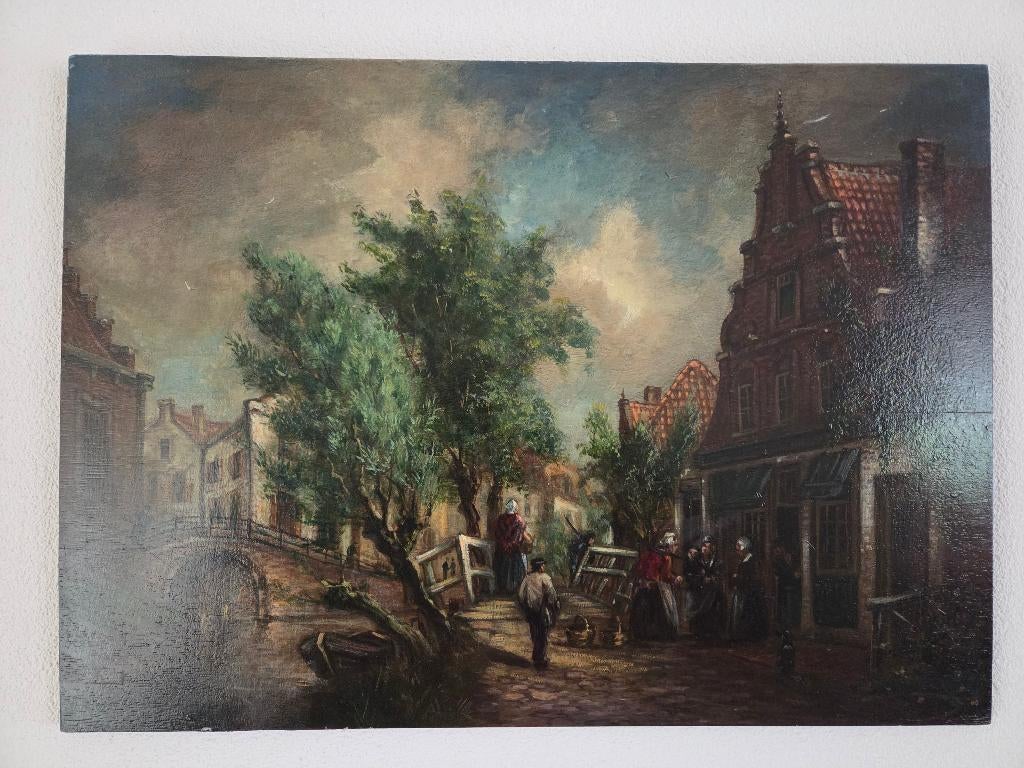 Stadsgezicht met bruggetje, Antiek en Kunst, Ophalen