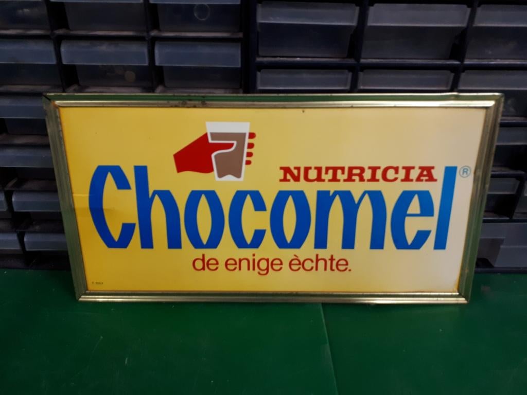 Oude reclame chocomel op karton reclamebord uit jaren 80 ??, Ophalen, Gebruikt, Reclamebord