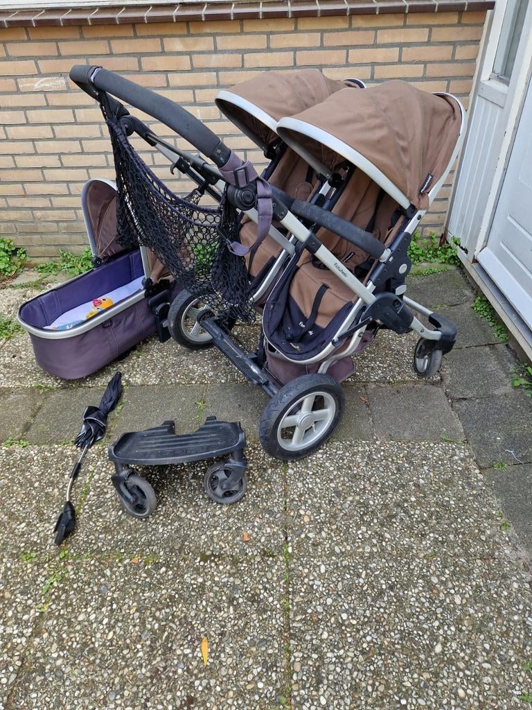 Duo kinderwagen met reiswieg en Joolz meerijdplankje, Ophalen of Verzenden, Gebruikt
