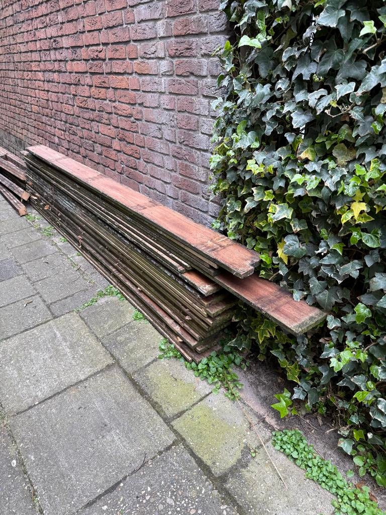 Gebruikte hardhouten vlonderplanken - diverse lengtes, Ophalen, Gebruikt, Hout