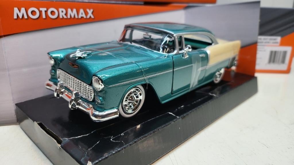 Chevrolet Bel Hardtop 1955 Groen-Wit 1:24, Ophalen of Verzenden, Nieuw, Auto, Motormax