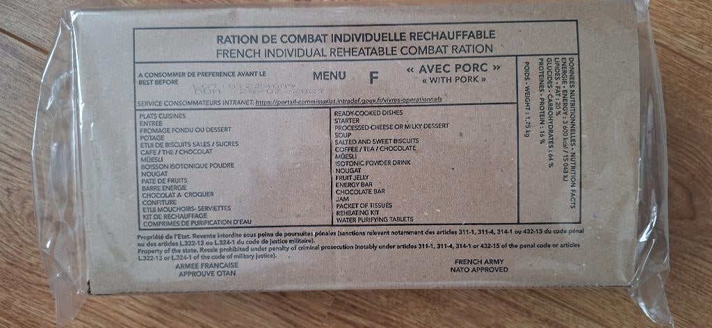 RICR 24h - Frans legerrantsoen menu F, Verzamelen, Militaria | Algemeen, Ophalen of Verzenden, Overige soorten, Overige gebieden