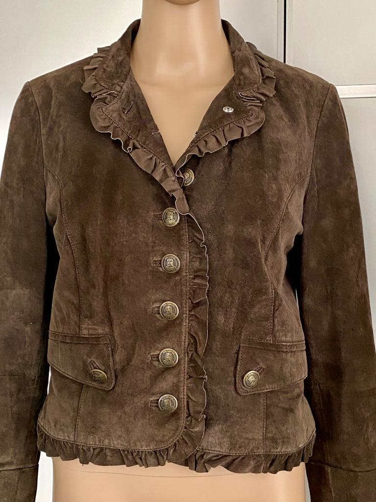 H840 Echt-suede-leren jasje maat 38=M blazer colbert bruin, Maat 38/40 (M), Bruin, Ophalen of Verzenden, Zo goed als nieuw