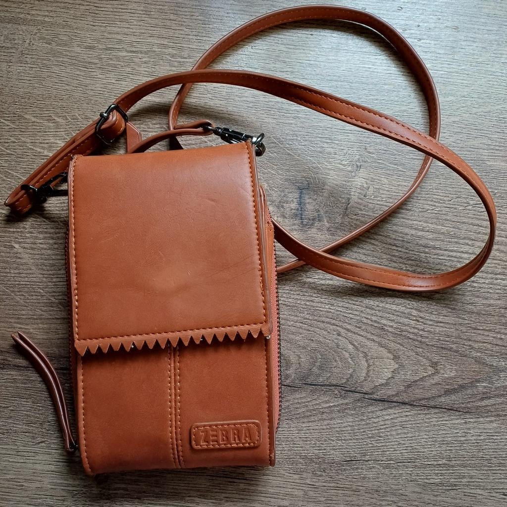 Zebra leren tasje - Schoudertasje / Telefoontasje, Sieraden, Tassen en Uiterlijk, Tassen | Damestassen, Gebruikt, Schoudertasje