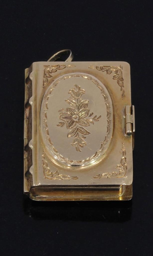 Boek foto medaillon 14k gouden antieke hanger vintage dames, Sieraden, Tassen en Uiterlijk, Antieke sieraden, Verzenden, Goud