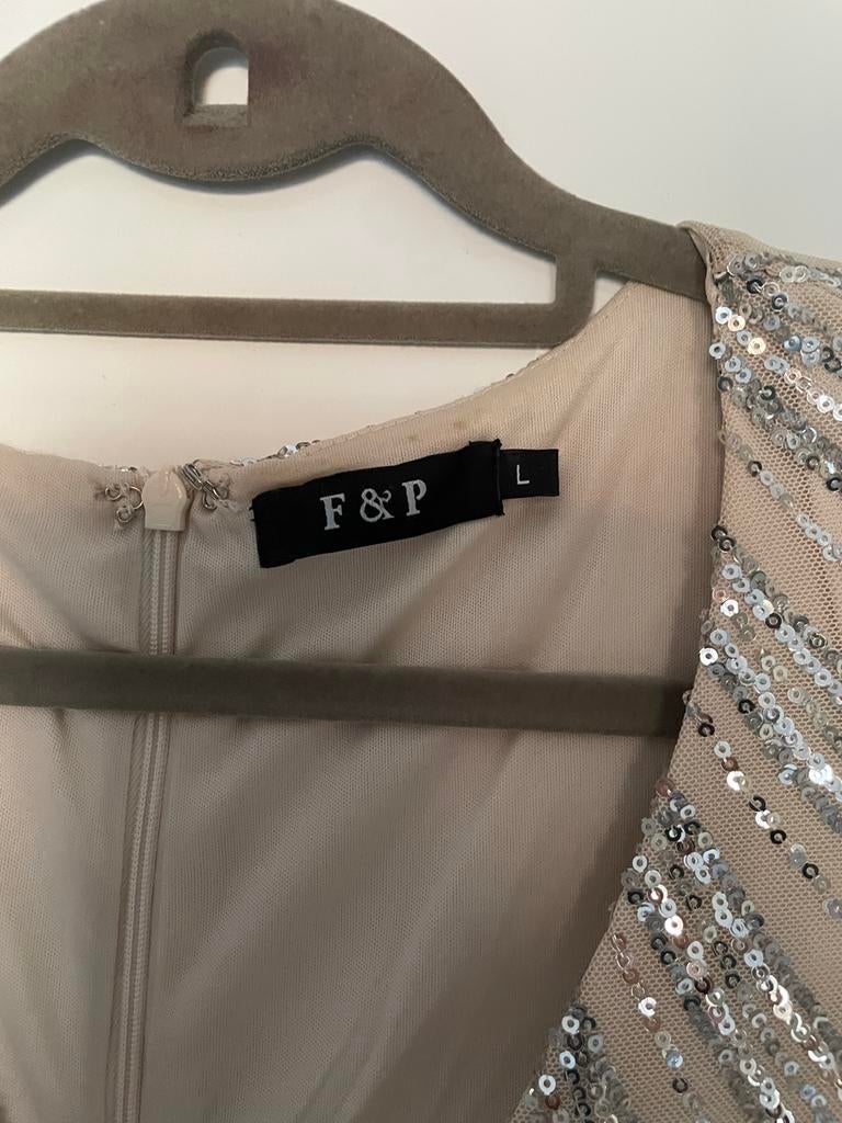 F&P feestjurk met pailletten, Galajurk, Beige, Maat 42/44 (L), Ophalen of Verzenden