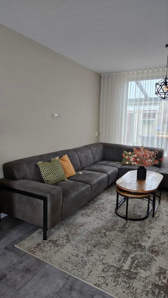 Mooie antraciet suede leren hoekbank - Goede staat, Ophalen, Hoekbank, 300 cm of meer, Zo goed als nieuw